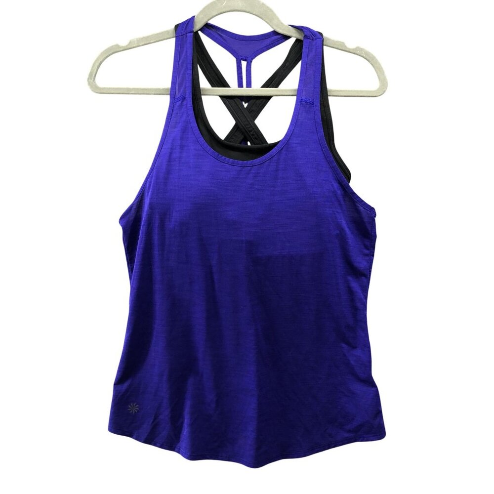 Athleta Box Jump Tank Top Womens XS Two In One Blue Built‎ In Sports Bra Padded